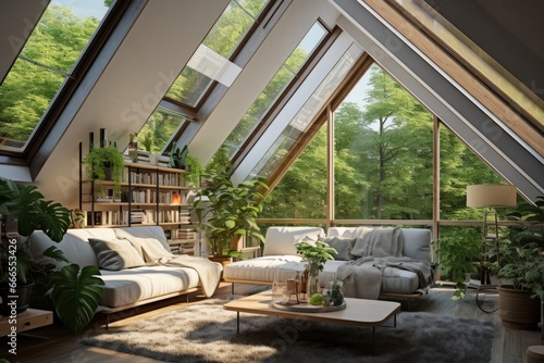Spacious Living Room in a Lofted House with Roof  Design Ideas and Inspiration