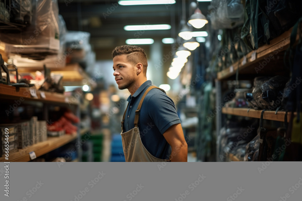 Young latin man working in hardware store