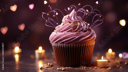  a cupcake with pink frosting and sprinkles.  generative ai