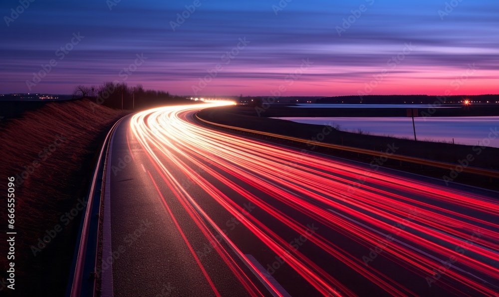 Vibrant streaks of light on a mesmerizing night highway, long exposure photography
