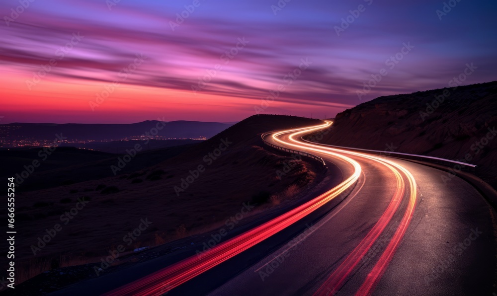 Vibrant streaks of light on a mesmerizing night highway, long exposure photography
