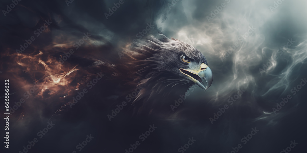 Obraz premium Eagle coming out of the smoke 