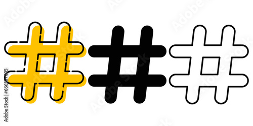 Symbol - hash sign. Octothorpe or hashtag. A set of three sharp options.