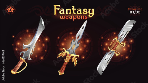 Fantasy Swords and Blade Collection for Fantasy RPG and Medieval games -Vector Illustration 
