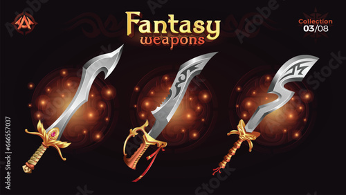 Fantasy Swords and Blade Collection for Fantasy RPG and Medieval games -Vector Illustration 