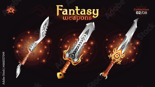 Fantasy Swords and Blade Collection for Fantasy RPG and Medieval games -Vector Illustration 