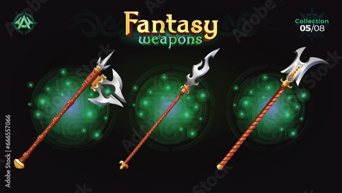 Fantasy Spear Collection for Fantasy RPG and Medieval games -Vector Illustration 
