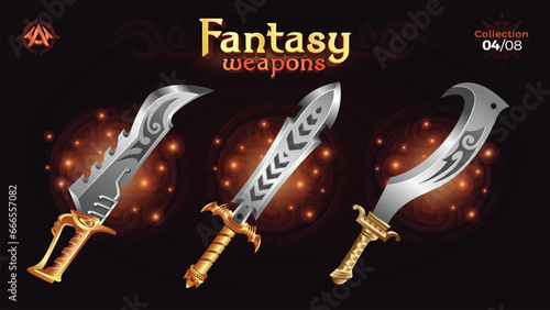 Fantasy Swords and Blade Collection for Fantasy RPG and Medieval games -Vector Illustration 
