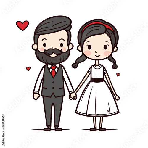 Jewish couple hand-drawn comic illustration. Jewish couple. Vector doodle style cartoon illustration. generative ai