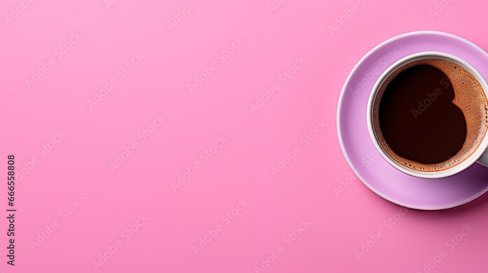 a cup of coffee on a pink surface with a spoon. generative ai a cup of coffee on a pink surface with a spoon. generative ai