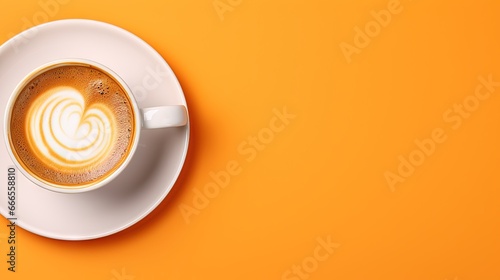  a cup of coffee on a saucer on an orange background. generative ai