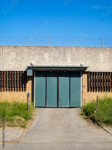 Steel green door to garage 