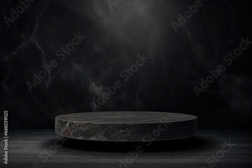 A Black Marble Table In A Dark Room