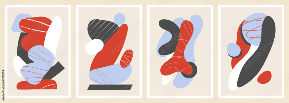 Set of minimalist and abstract posters with flat and organic vector shapes Set of minimalist and abstract posters with flat and organic vector shapes