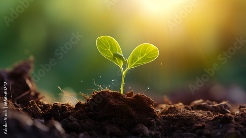 The seedlings are grown from the ground up with bokeh background.