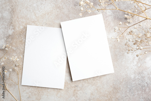 Two wedding invitation cards mockup, front and back sides, blank card mock up with stylish decor
