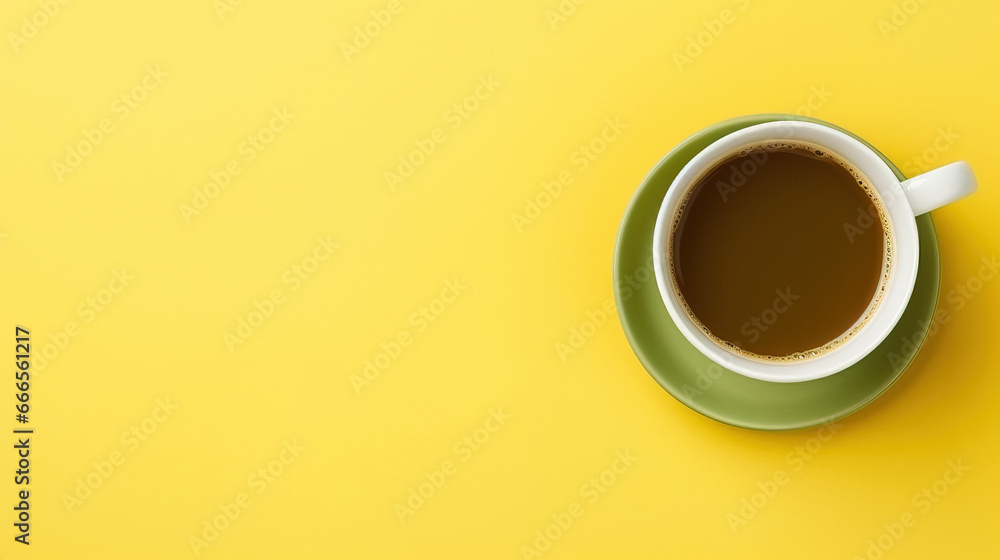 minimalist yellow background with a Tea cup, cappuccino, coffee , top view with empty copy space minimalist yellow background with a Tea cup, cappuccino, coffee , top view with empty copy space