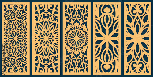 Laser cut arabian grating templates set, window grill with arabesque pattern, vector	