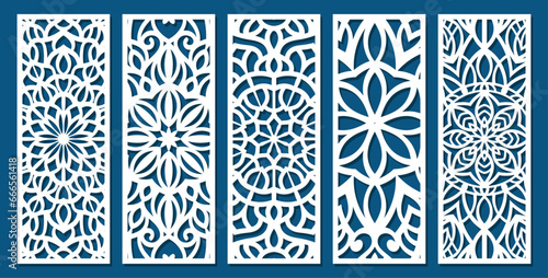 Laser cut panel, geometric islamic pattern. CNC cutting, wall art, home interior decor, room privacy screen. Paper art, card background. Arabic ornament. Vector illustration photo