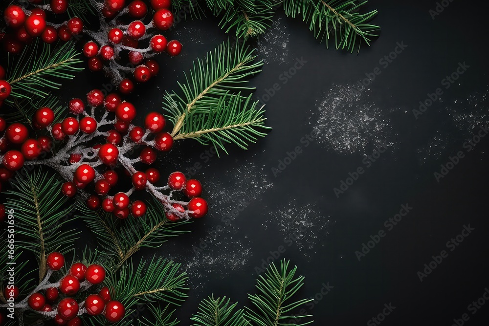 Holly Berries On A Black Background