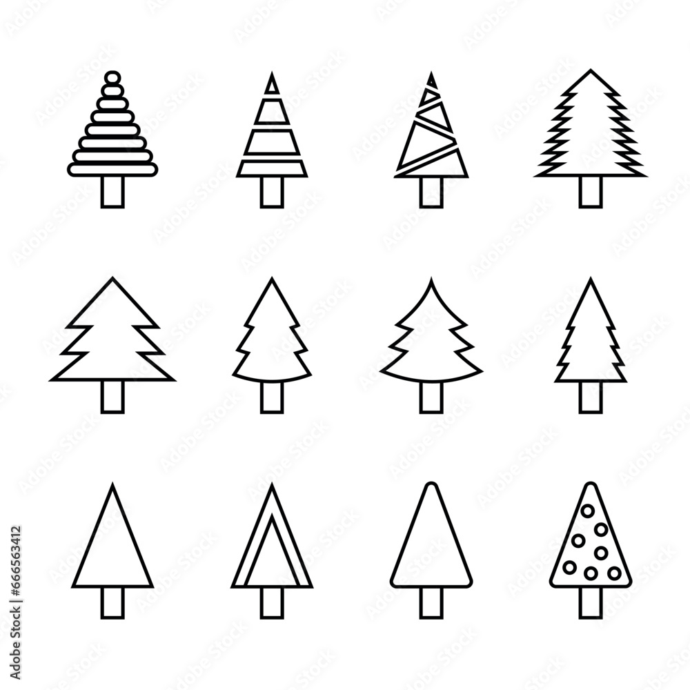 Modern thin line icons set of Christmas tree. Pictograms for websites and mobile applications. Vector line icons on white background. Modern thin line icons set of Christmas tree. Pictograms for websites and mobile applications. Vector line icons on white background.