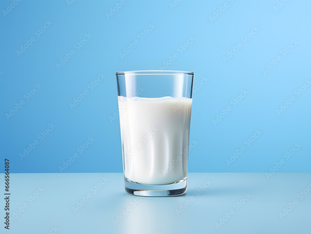 Glass of milk 3D object mock up isolated on blue background Glass of milk 3D object mock up isolated on blue background