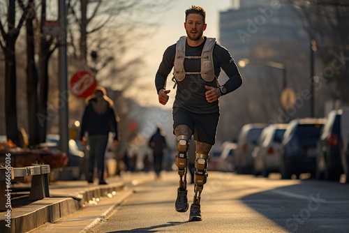 disabled athlete running in the city.