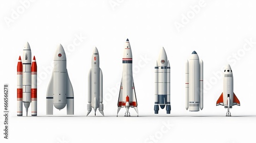 Modern space rocket set Spaceships launch futuristic shuttle on a white background  photo