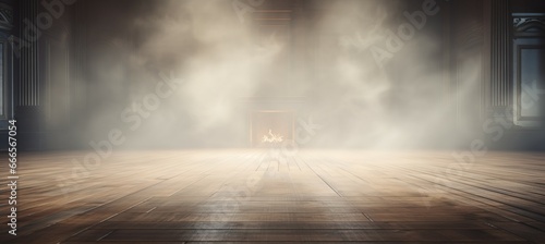 Empty room with misty smoke clouds effect. Generative AI technology.	
 photo