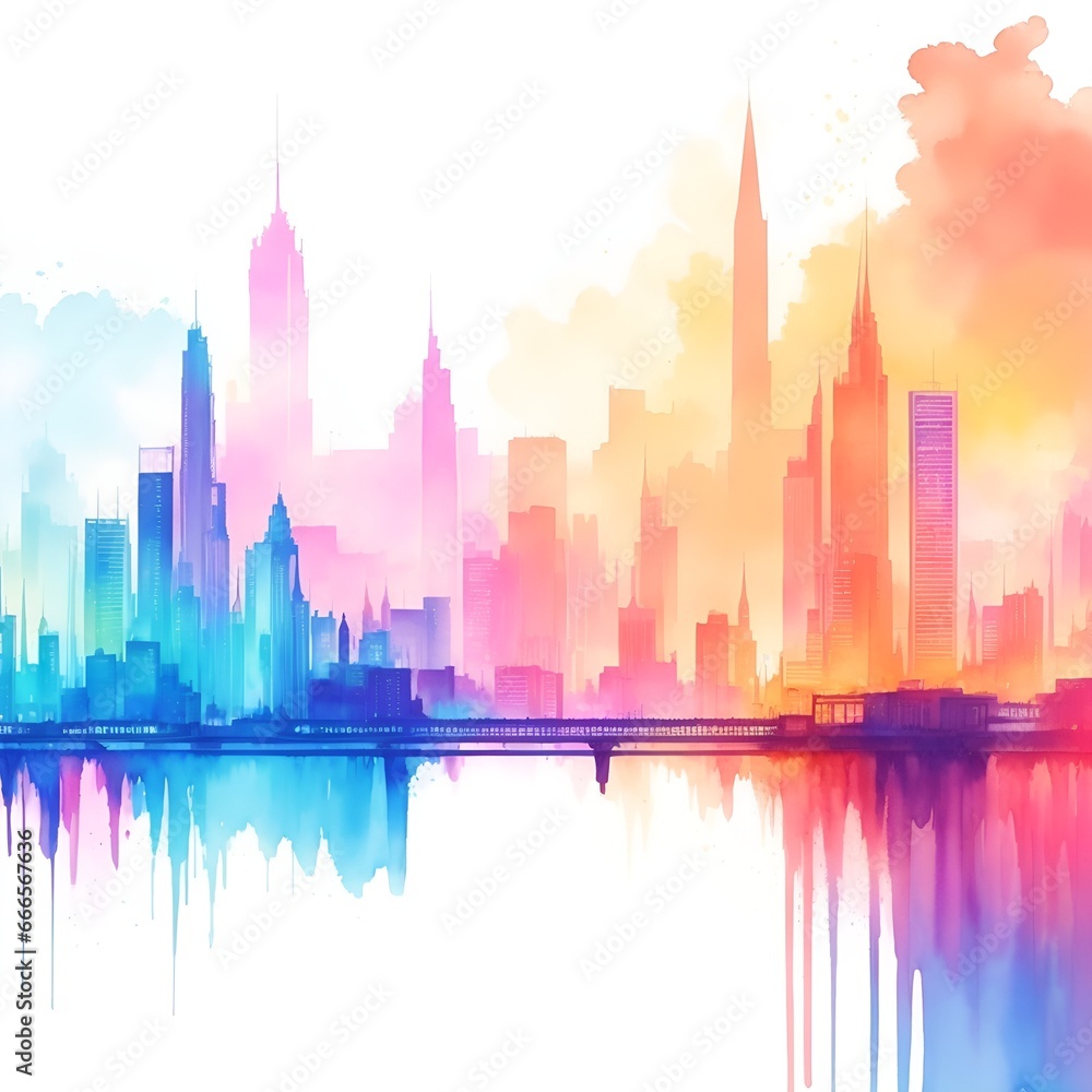 The city watercolor colorful background.