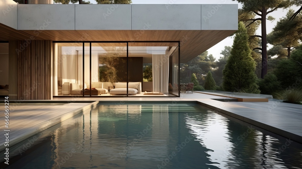 swimming pool in the house,  modern architecture 