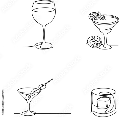 one line drawing of alcoholic drinks