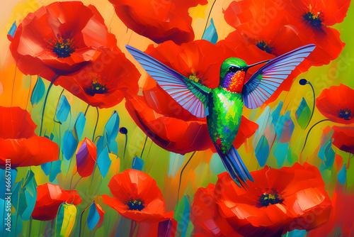 Oil painting hummingbird colorful background. oil painting artwork   © organik