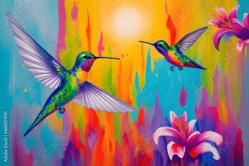 Oil painting hummingbird colorful background. oil painting artwork   © organik
