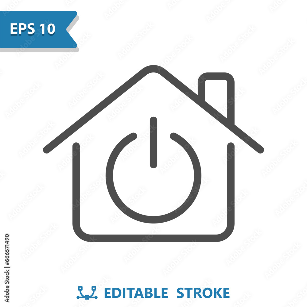 House Icon. Smart Home, Power Button, On, Off House Icon. Smart Home, Power Button, On, Off