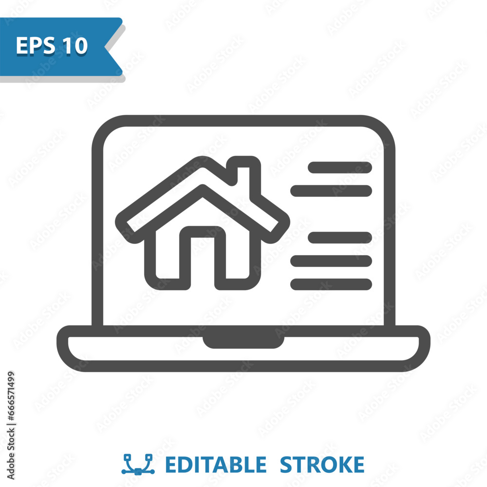 Online Real Estate Icon. Laptop, Computer, Home, House Online Real Estate Icon. Laptop, Computer, Home, House
