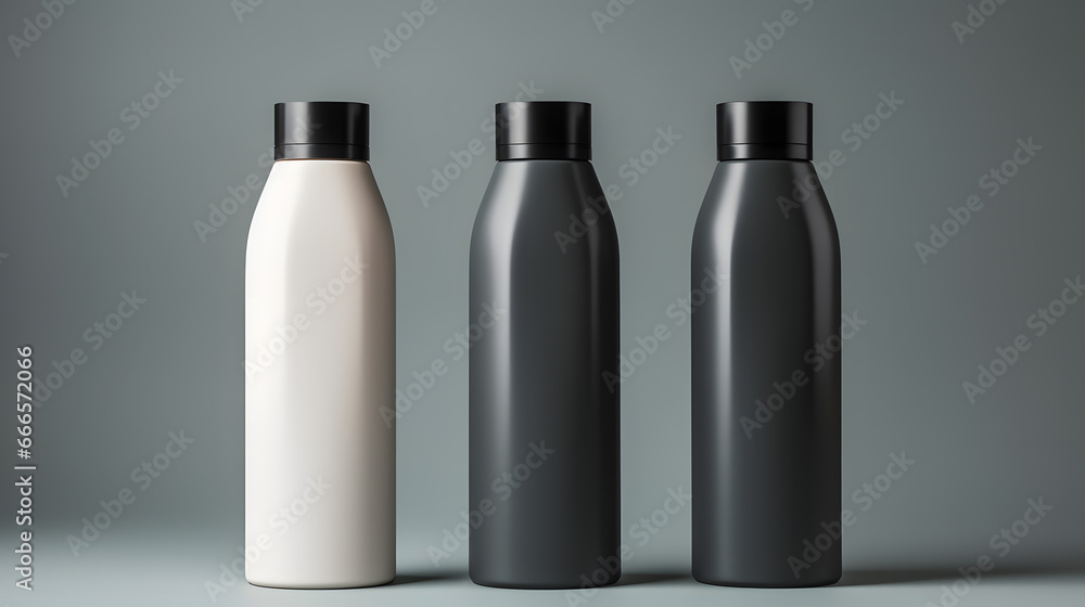 Empty Cosmetic bottles mock up. Soap, lotion, shampoo or shower gel in modern bathroom interior Empty Cosmetic bottles mock up. Soap, lotion, shampoo or shower gel in modern bathroom interior