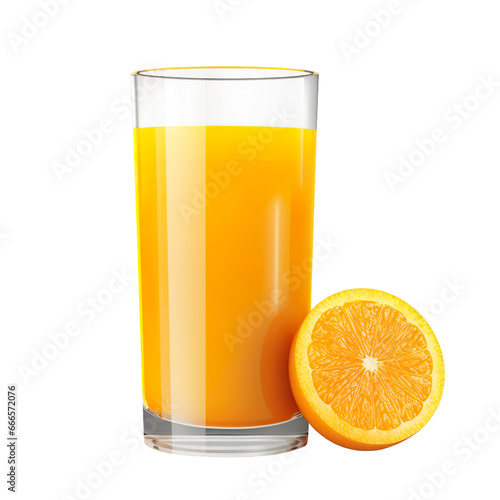 glass of orange juice and orange isolated on transparent background