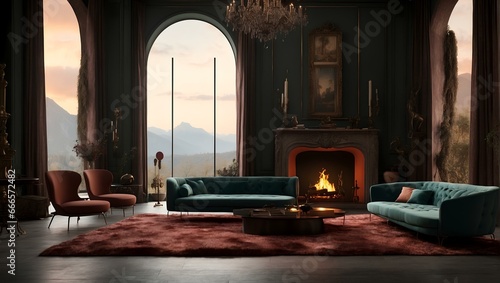 a living room filled with furniture and a fire place © ABDELILAH