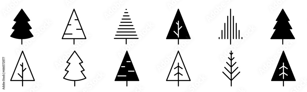 Christmas tree outline icons set. linear symbols collection. Editable stroke Christmas tree outline icons set. linear symbols collection. Editable stroke