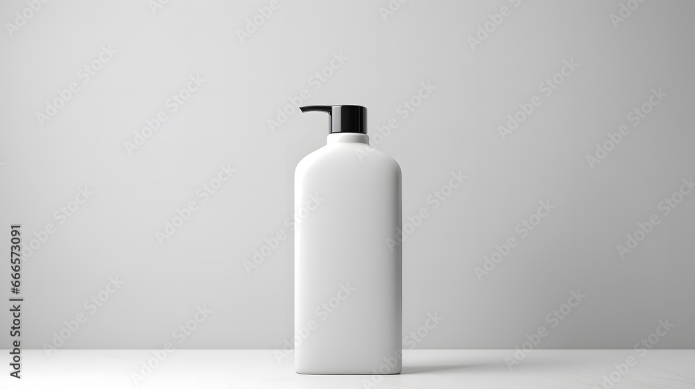 White empty cosmetic liquid dispenser bottle of soap, lotion, shampoo or shower gel mock up isolated in modern bathroom interior - obrazy, fototapety, plakaty 