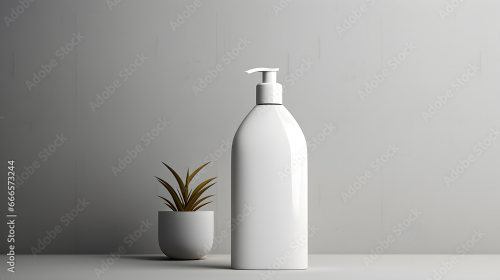 White empty cosmetic liquid dispenser bottle of soap, lotion, shampoo or shower gel mock up isolated in modern bathroom interior White empty cosmetic liquid dispenser bottle of soap, lotion, shampoo or shower gel mock up isolated in modern bathroom interior