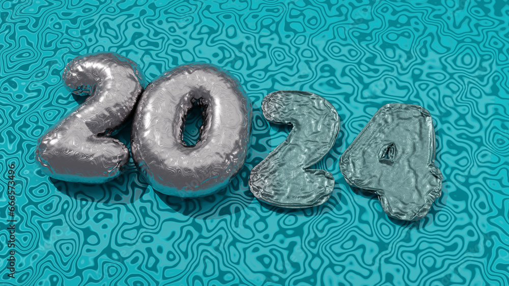 3d rendering of the date of the new year 2024. Date made of silver 3d rendering of the date of the new year 2024. Date made of silver