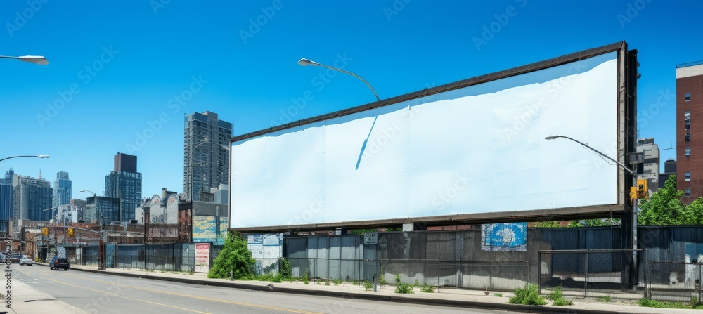 Billboard near city street. Copy space for text and advert. Generative AI technology.	
