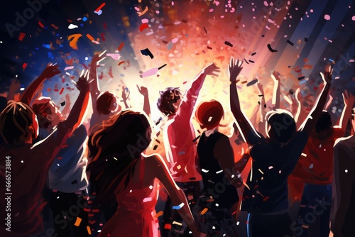 Group of friends having fun at a New Year's party, concert, festival, night-club concept.