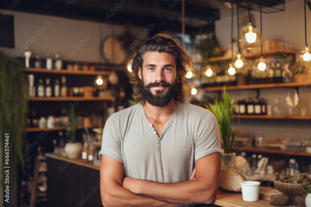 Handsome young man portrait of an entrepreneur with a smile. Professional worker and male person face with happiness and proud from small business and beauty furniture shop Handsome young man portrait of an entrepreneur with a smile. Professional worker and male person face with happiness and proud from small business and beauty furniture shop