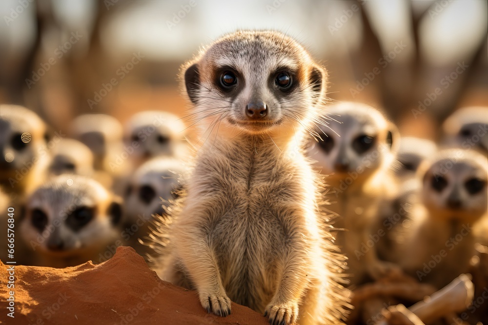 Fototapeta premium curious meerkat standing on its hind legs it's watchful pose