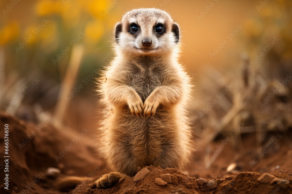 Fototapeta premium curious meerkat standing on its hind legs it's watchful pose