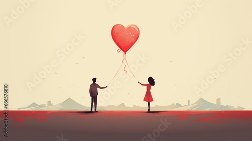 Para, mężczyzna i kobieta trzymają wspólnie balon w kształcie serca