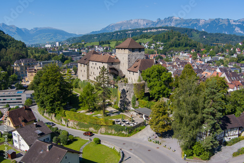 Medeavel Town of Feldkirch, State of Vorarlberg, Austria. Castle Schattenburg, Drone Picture